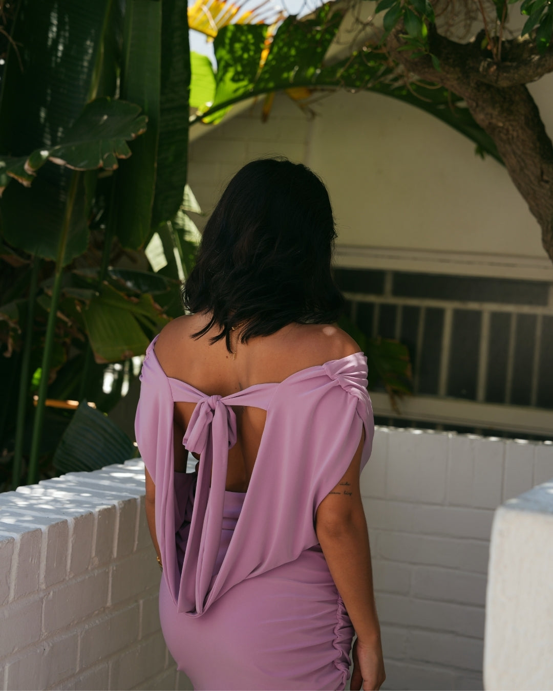 Dusty Lilac Cowl Neck Mini Dress with Low Back