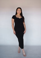 Black Short Sleeved Sweet-heart Dress