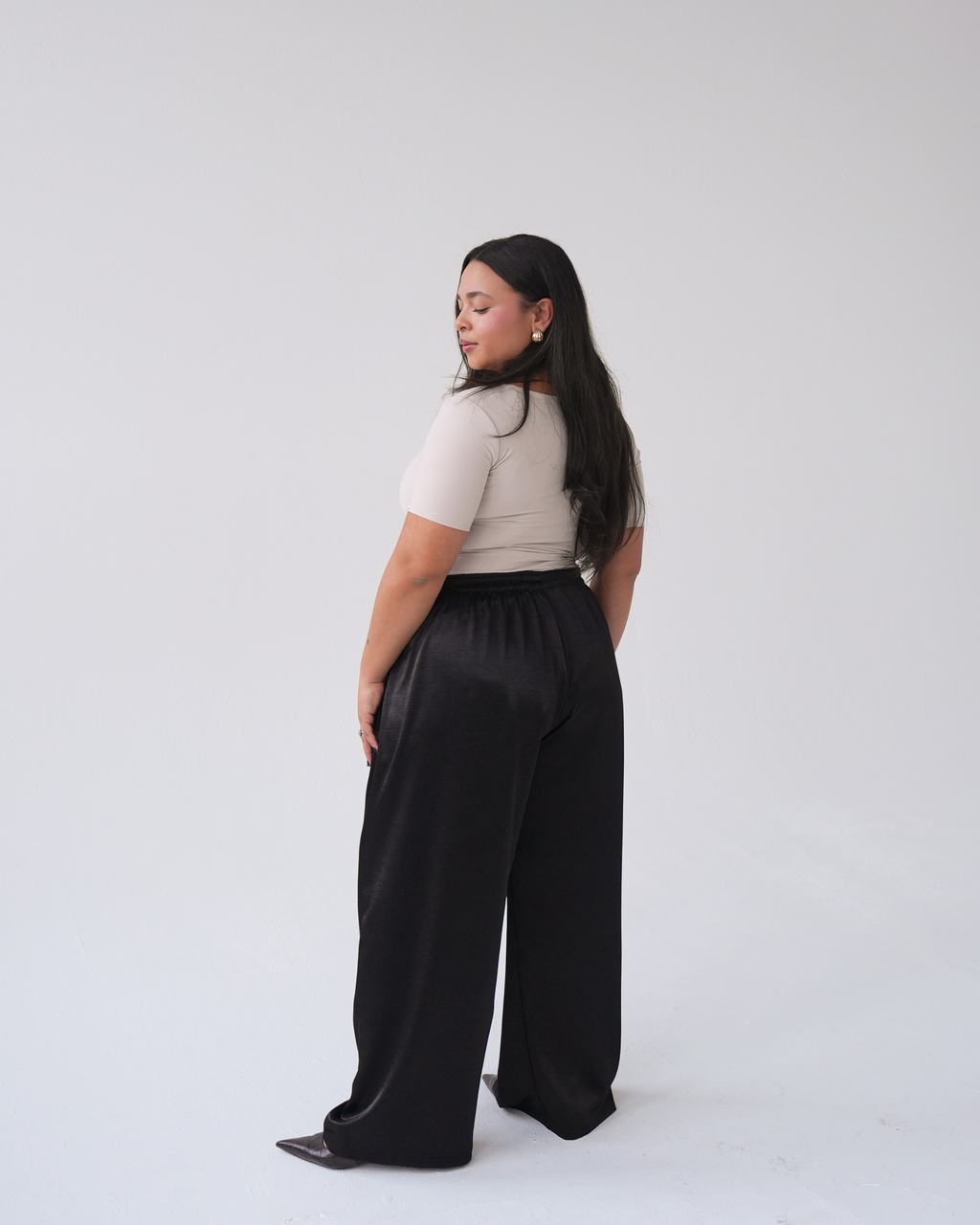 Black Satin Straight Leg Trousers