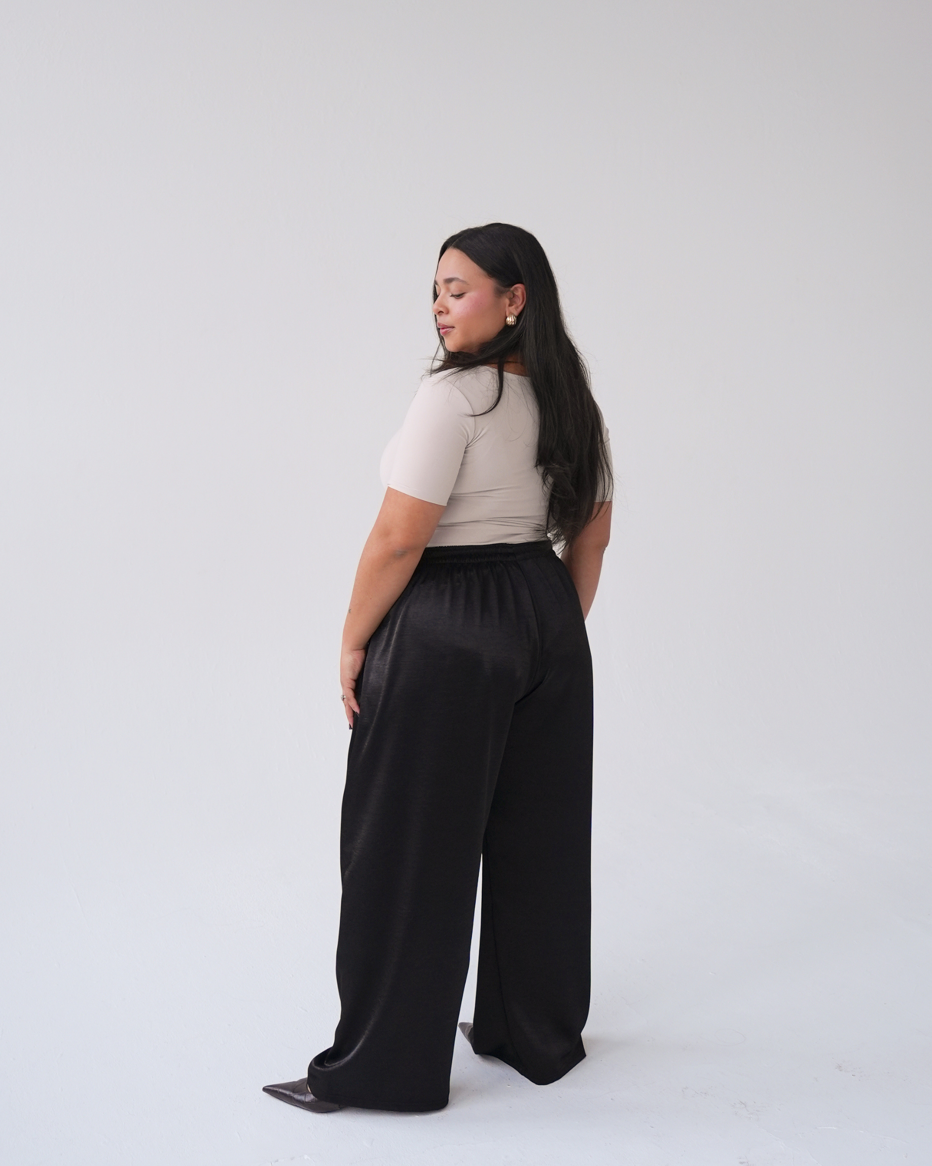 Black Satin Straight Leg Trousers