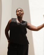 Black Crinkle Sleeveless Top