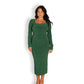 Deep Green Long-sleeved Sculpted Dress