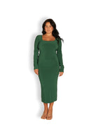 Deep Green Long-sleeved Sculpted Dress