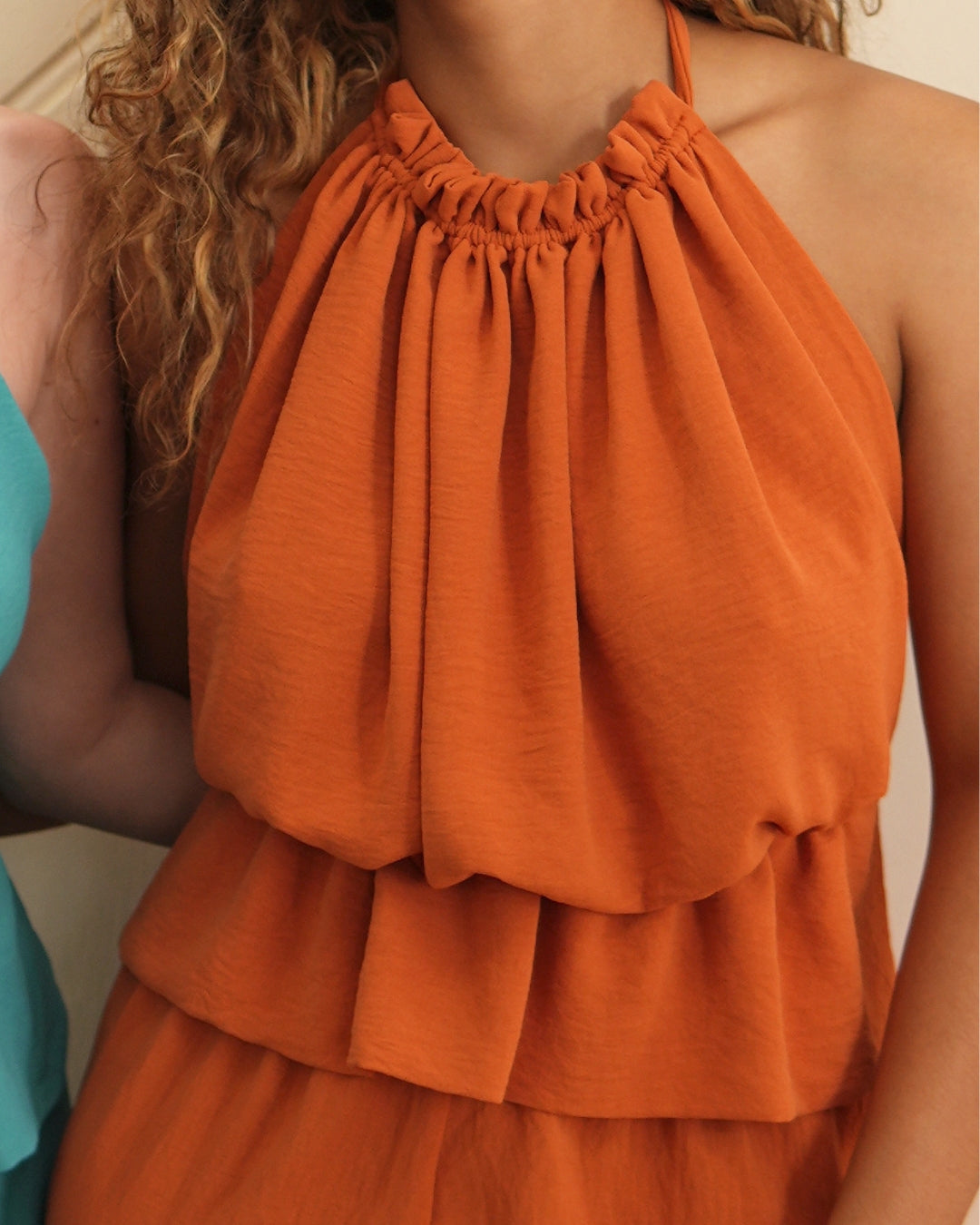 Rust Ruffle Halter Neck Top