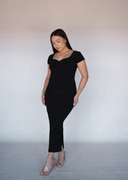 Black Short Sleeved Sweet-heart Dress