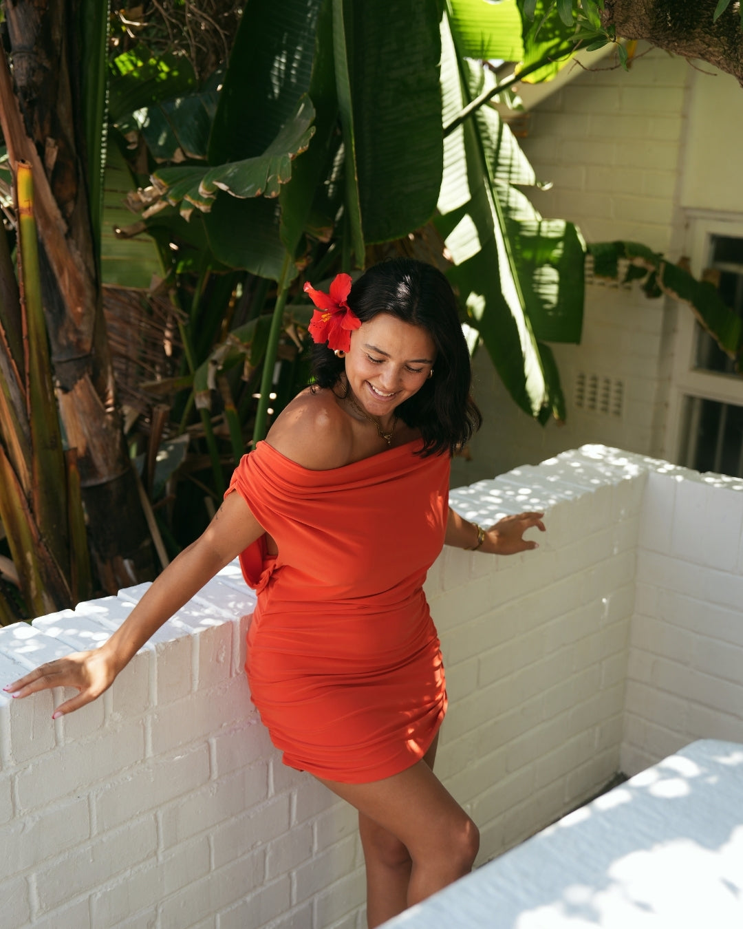 Orange Cowl Neck Mini Dress with Low Back