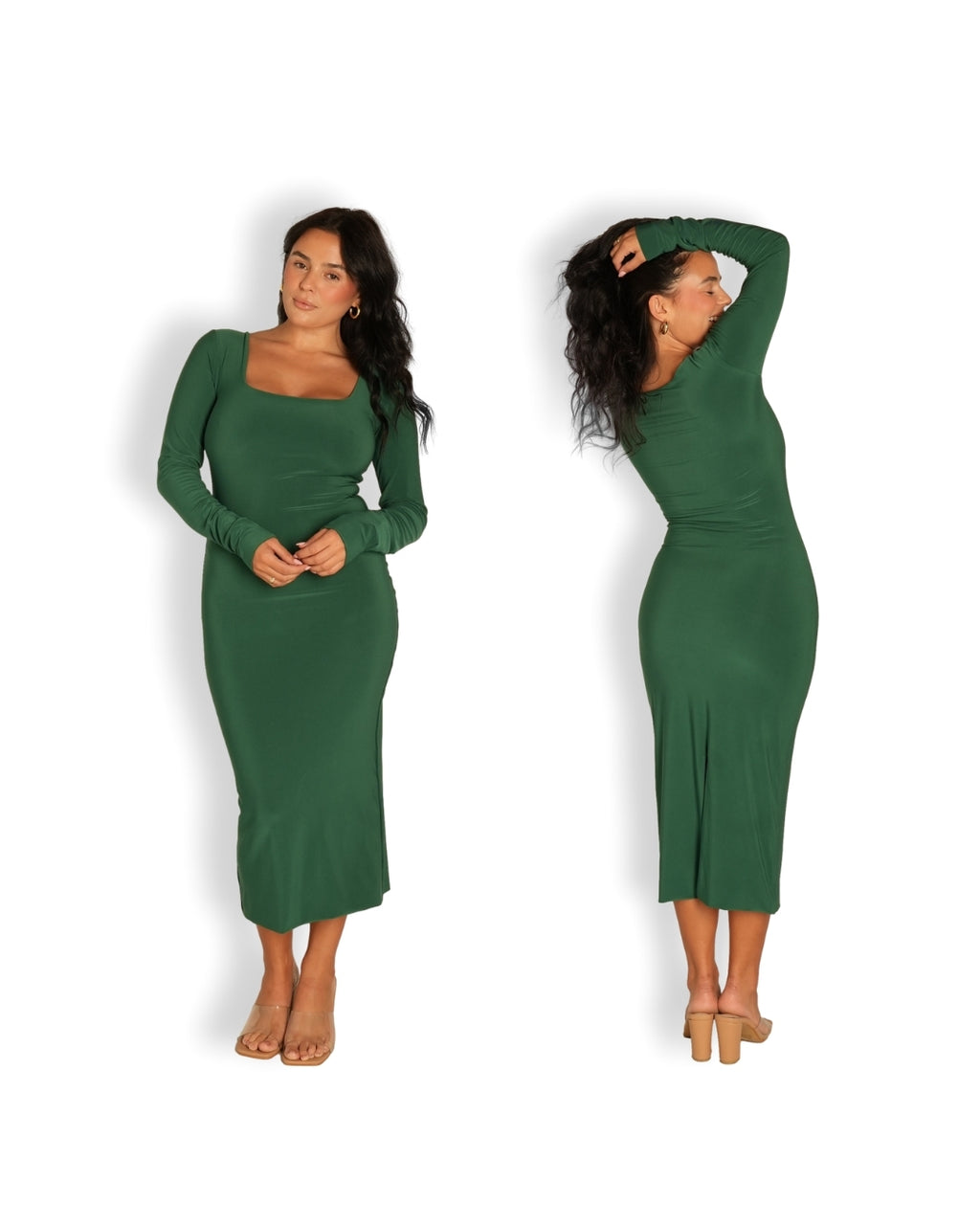 Deep Green Long-sleeved Sculpted Dress
