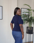 L | Navy Blue Midi Sleeve Lightweight Vest
