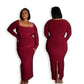 Maroon Long-sleeved Sculpted Dress