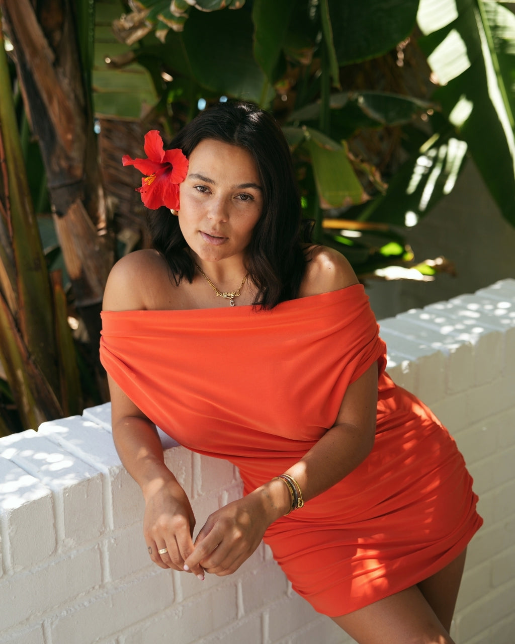 Orange Cowl Neck Mini Dress with Low Back