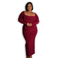 Maroon Long-sleeved Sculpted Dress