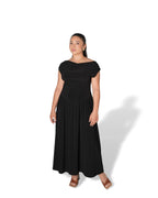 Black Cowl Neck Drop Waist Midi Dress