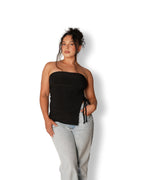 Black Strapless Top with Side Slit