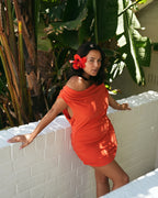 Orange Cowl Neck Mini Dress with Low Back