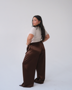 Chocolate Brown Satin Straight Leg Trousers