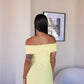 S | Pastel Yellow Off-shoulder Bardot Sculpted Dress