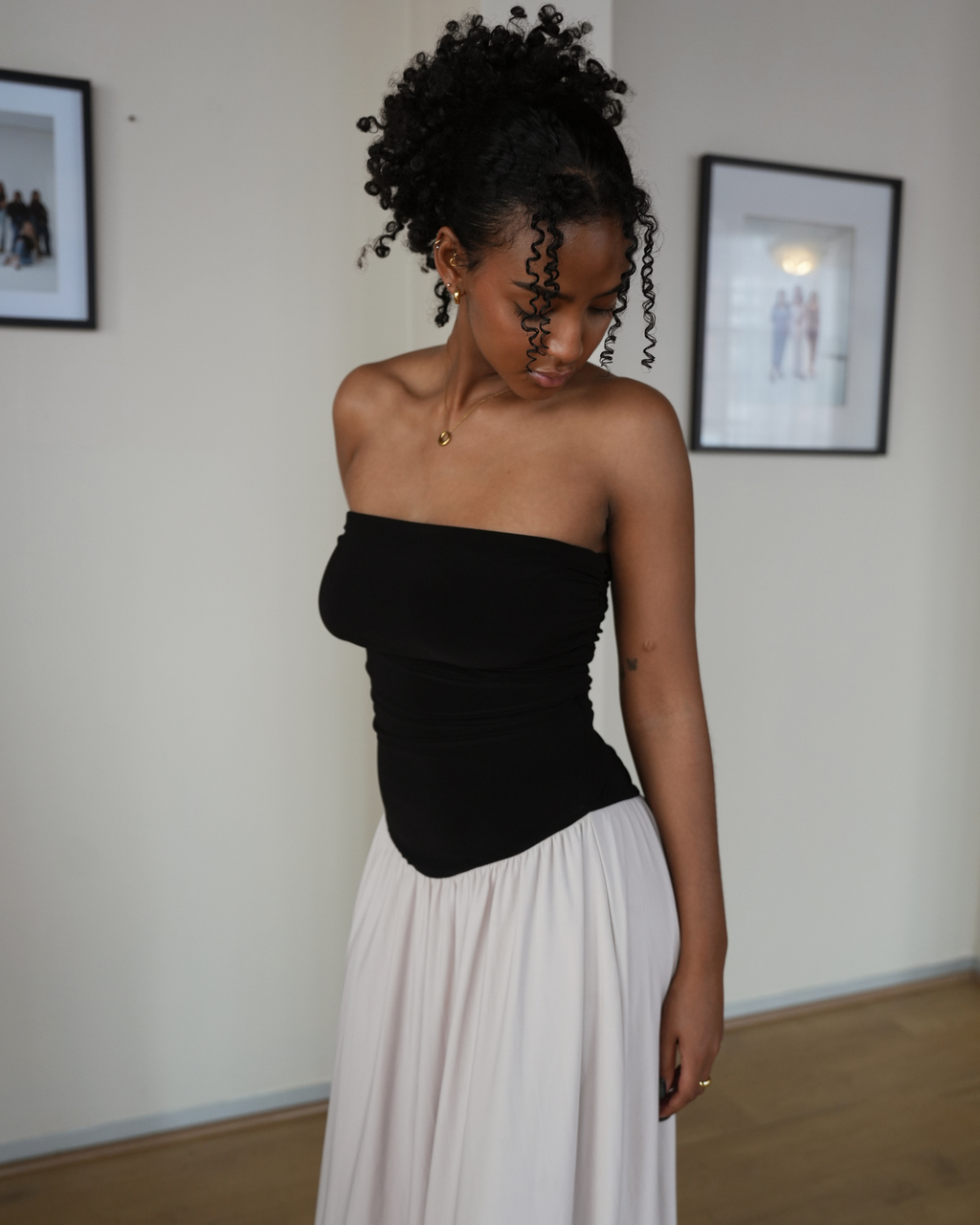 Two-toned Strapless Drop Waist Dress