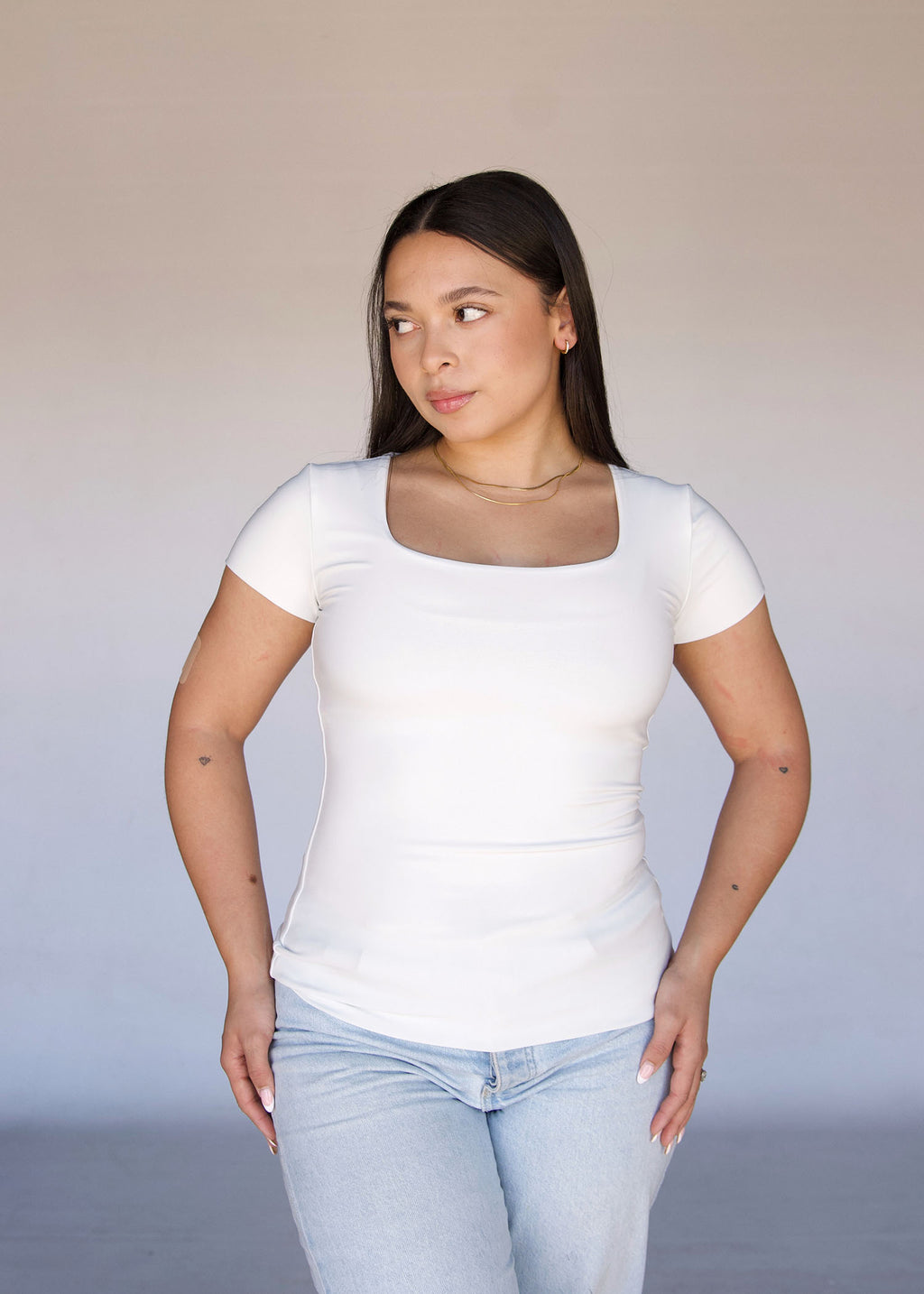 Cream Square Neck T-shirt