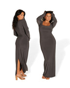 Grey Long-sleeved Sculpted Dress