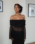 Black Mesh Off-Shoulder Dress with Long Sleeves