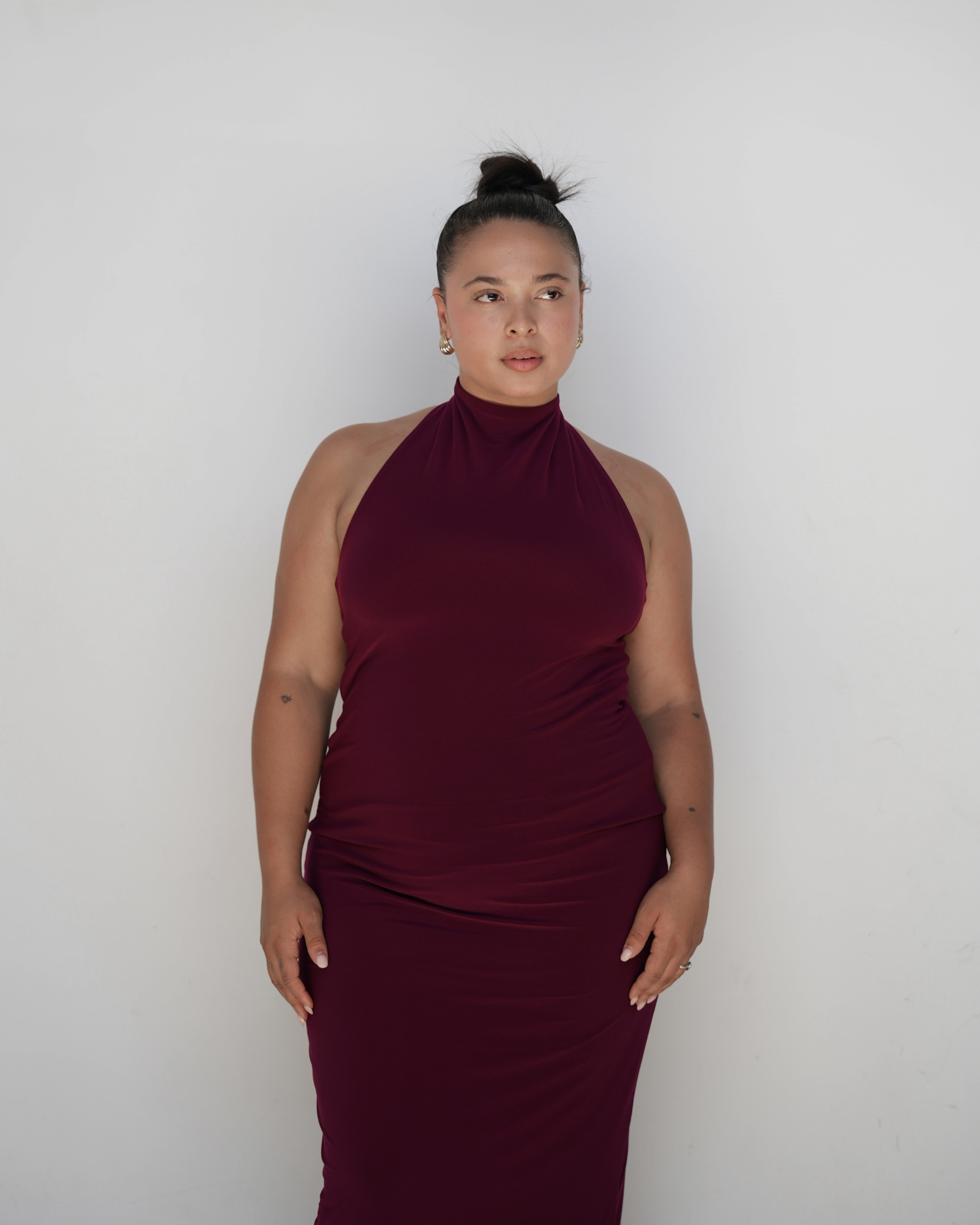 Maroon Smooth High Neck Dress