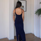 S | Navy Blue Sculpted Dress: Tall