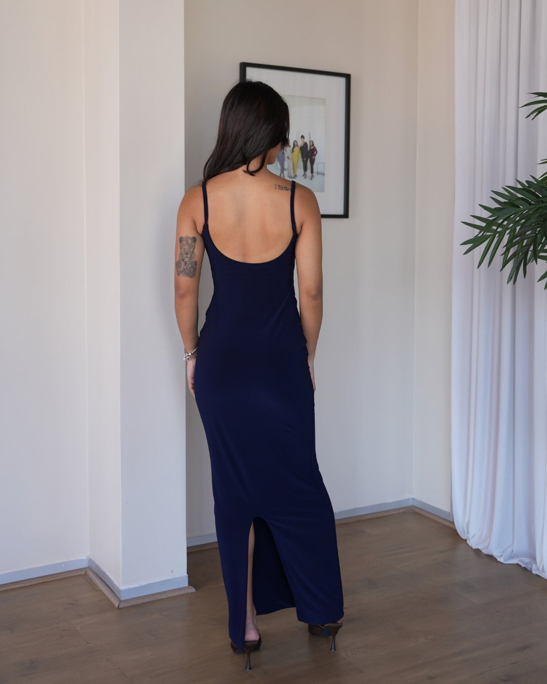 S | Navy Blue Sculpted Dress: Tall