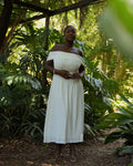 Cream Off-Shoulder Drop Waist Dress