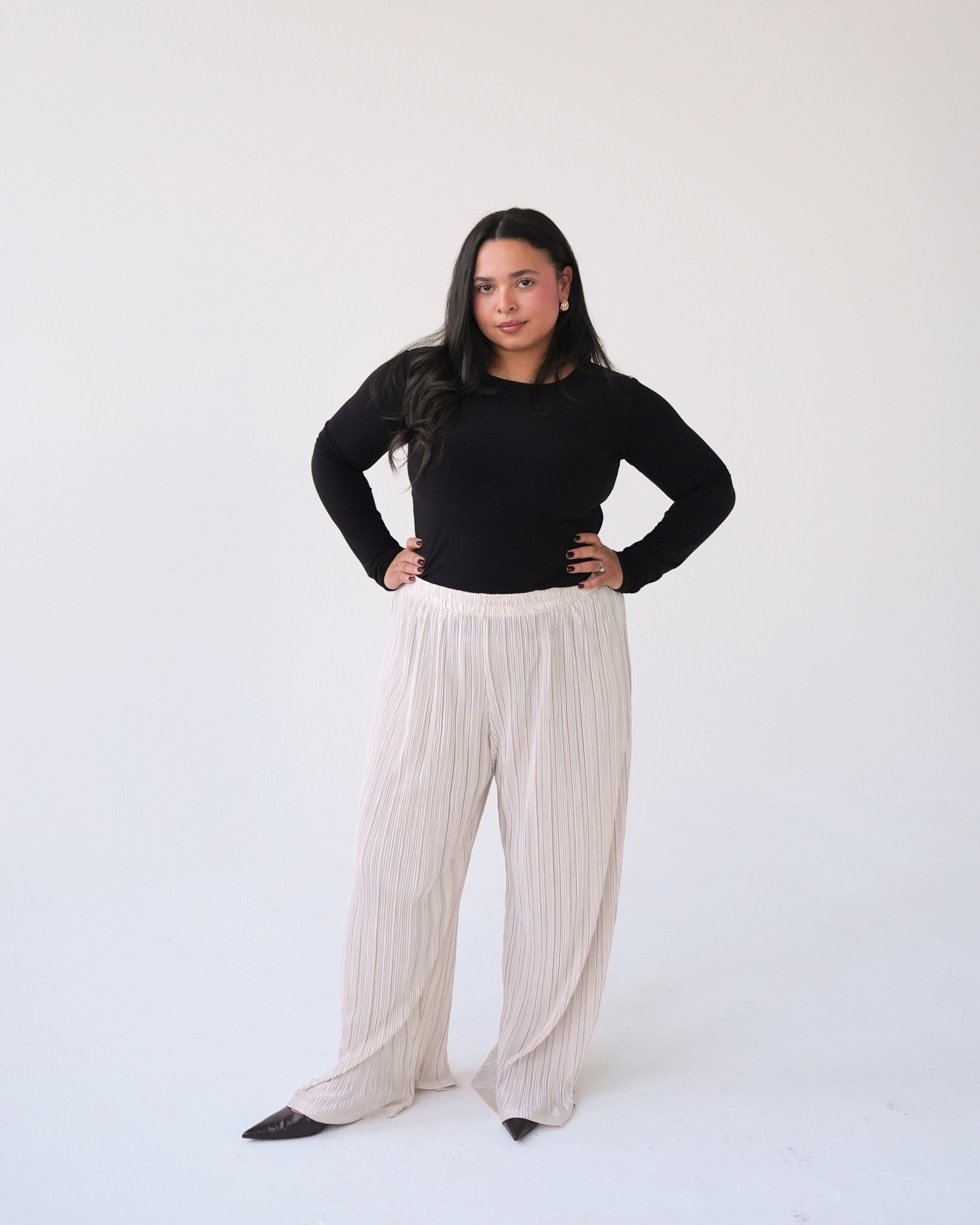 Champagne Pleated Straight Leg Trousers