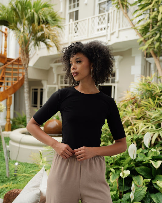 L | Black T-shirt with Midi Sleeve