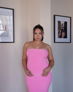 Warm Pink Strapless Dress with Keyhole Cut-Out