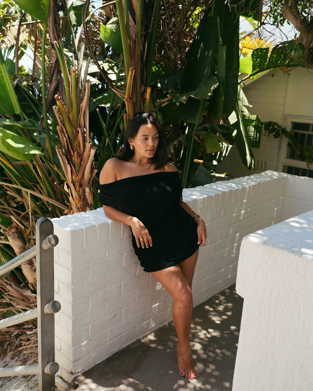 Black Cowl Neck Mini Dress with Low Back