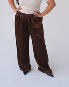 Chocolate Brown Satin Straight Leg Trousers