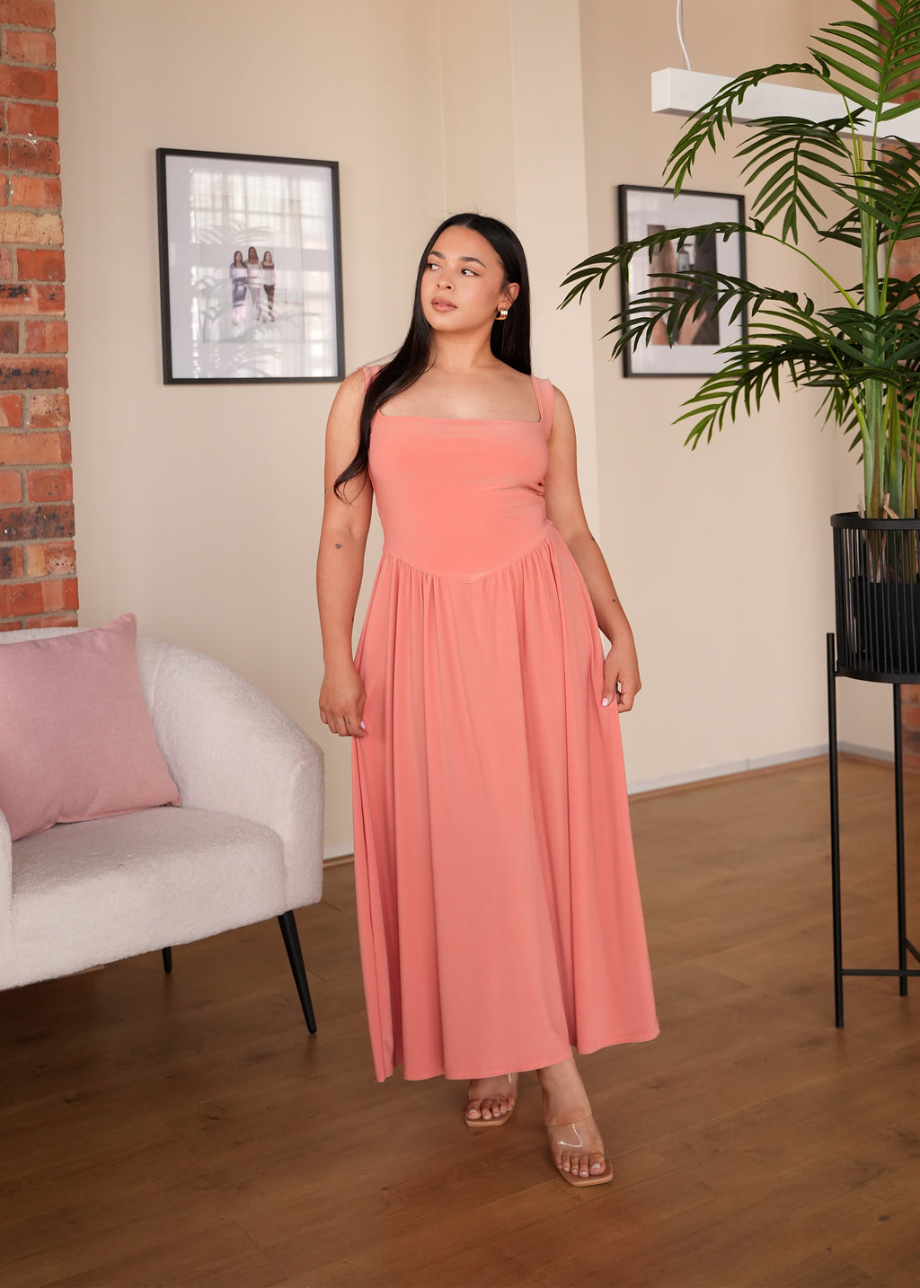 Terracotta Tank-Style Drop Waist Midi Dress