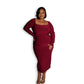 MEDIUM - SHORT - Maroon Long-sleeved Sculpted Dress