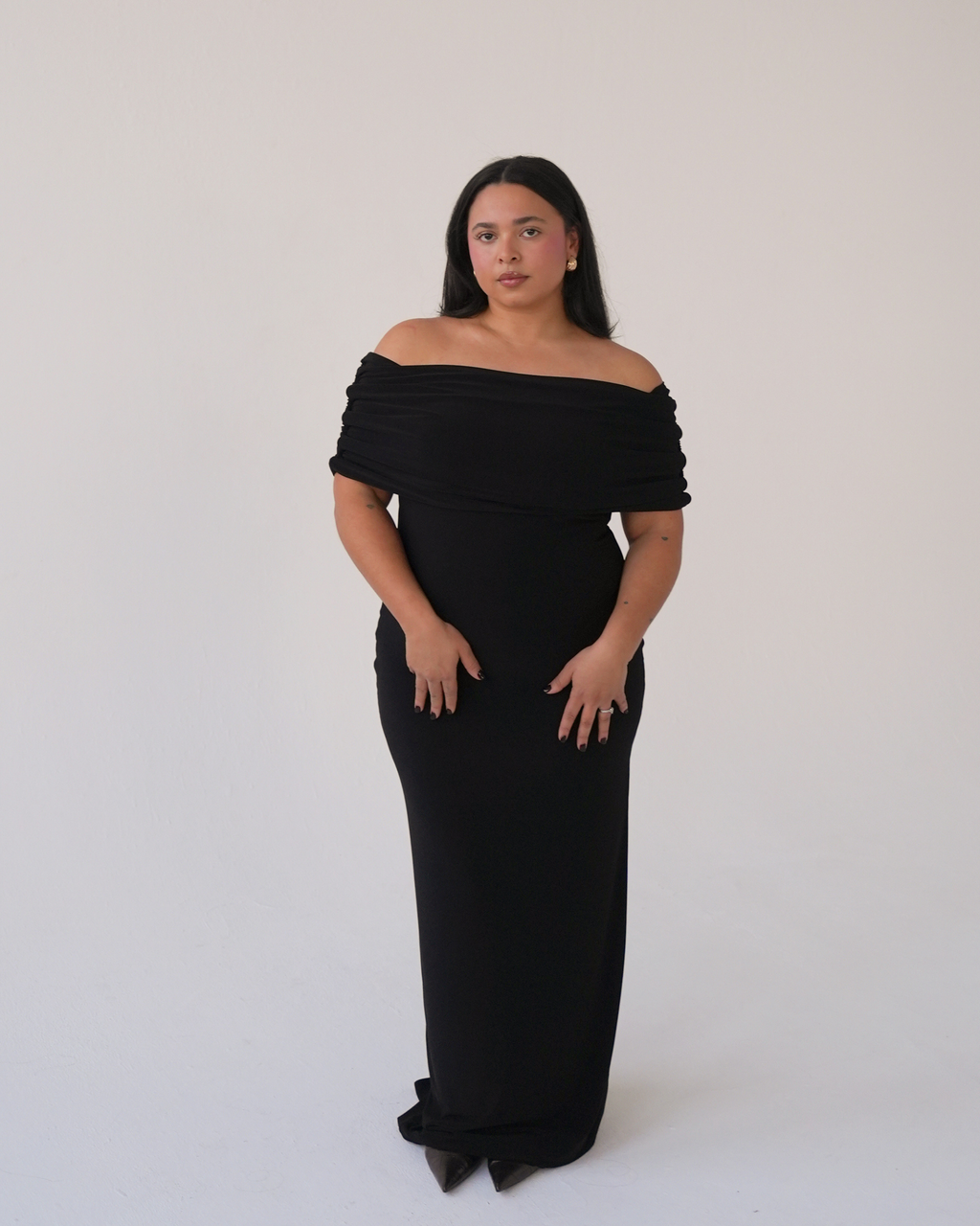 Black Off-shoulder Bardot Sculpted Dress