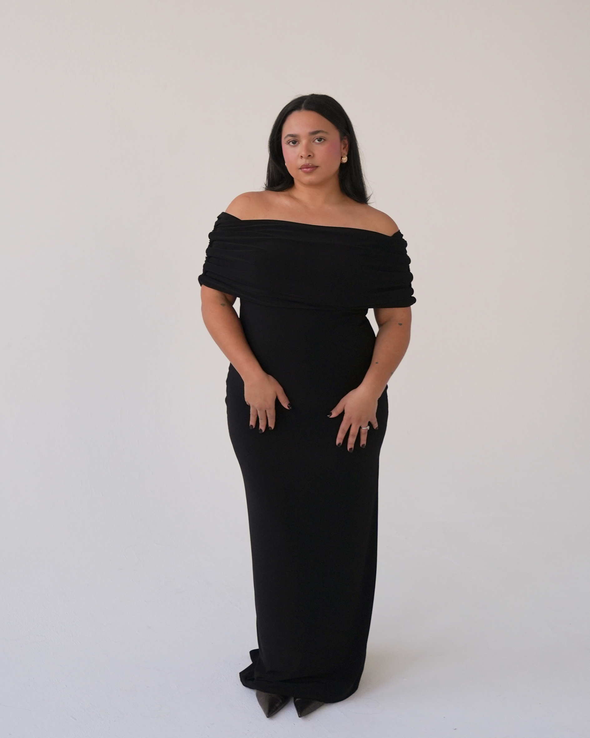 Black Off-shoulder Bardot Sculpted Dress