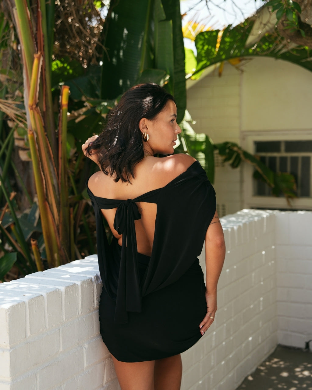 Black Cowl Neck Mini Dress with Low Back