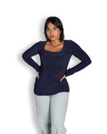 M | Navy Blue Square Neck Long Sleeved Top