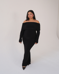 Black Bardot Sculpted Dress with Long Sleeves