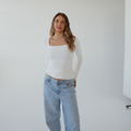 Cream Square Neck Long Sleeved Top