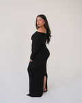 S | Black Bardot Sculpted Dress with Long Sleeves