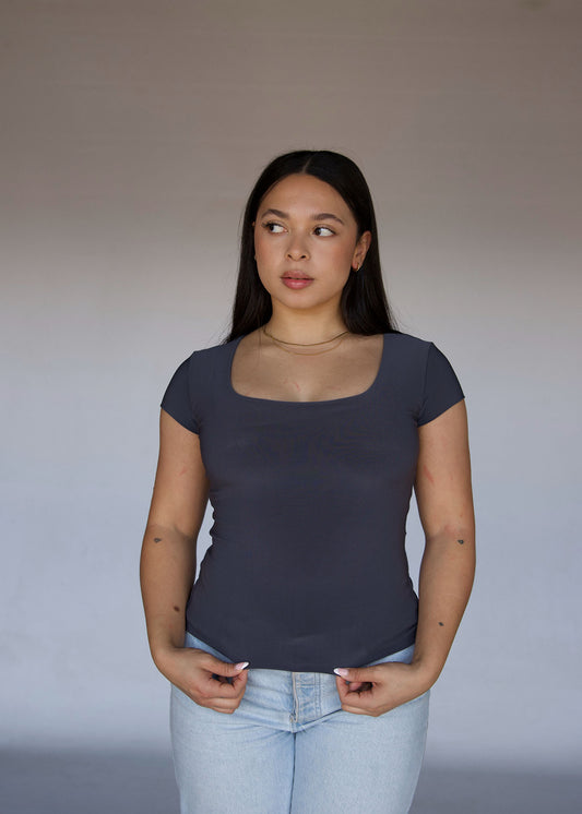 S | Grey Square Neck T-shirt