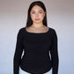 Black Square Neck Long Sleeved Top