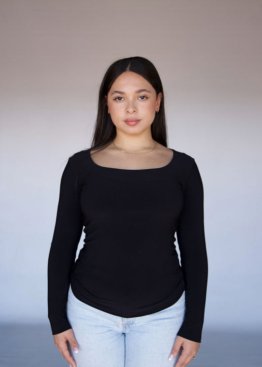 Black Square Neck Long Sleeved Top