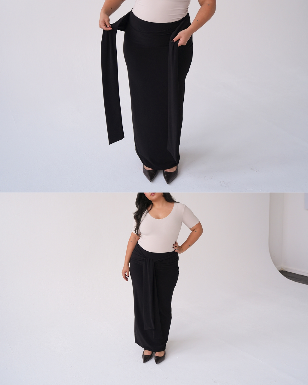 Black Wrap Detail Maxi Skirt