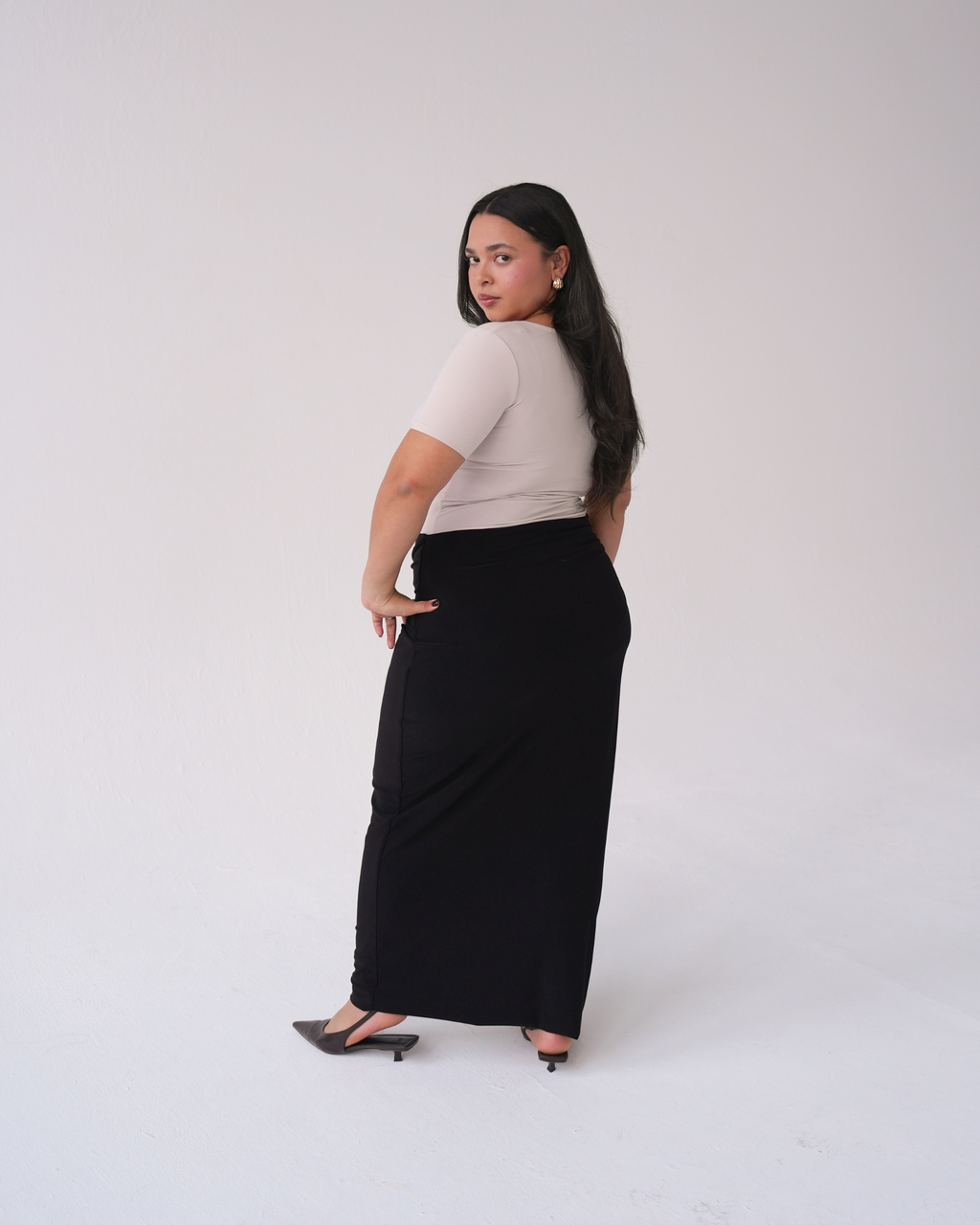 Black Wrap Detail Maxi Skirt