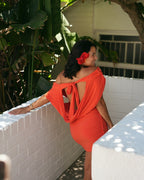 Orange Cowl Neck Mini Dress with Low Back