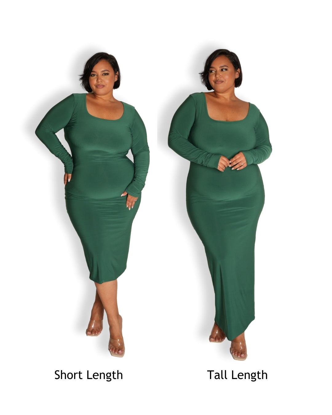 Deep Green Long-sleeved Sculpted Dress