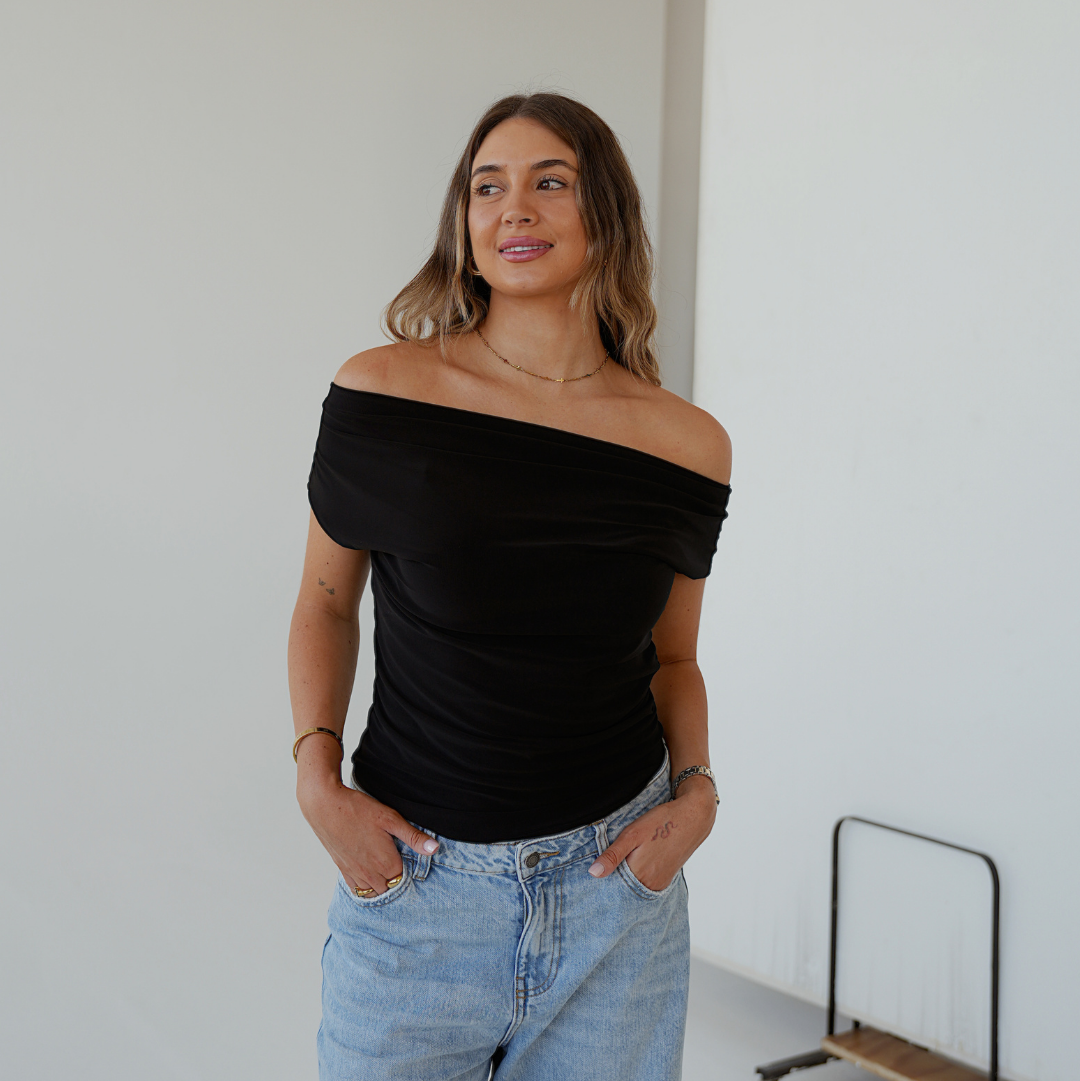 Black Cowl Neck Top